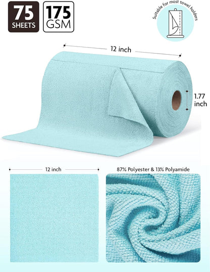 Fantasticlean Microfiber Cleaning Cloth Roll -75 Pack, Tear Away Microfiber Towels, 12" x 12", Reusable, Washable, Scratch Free, Ultra Absorbent for All-Around Cleaning Supplies (DimGray)