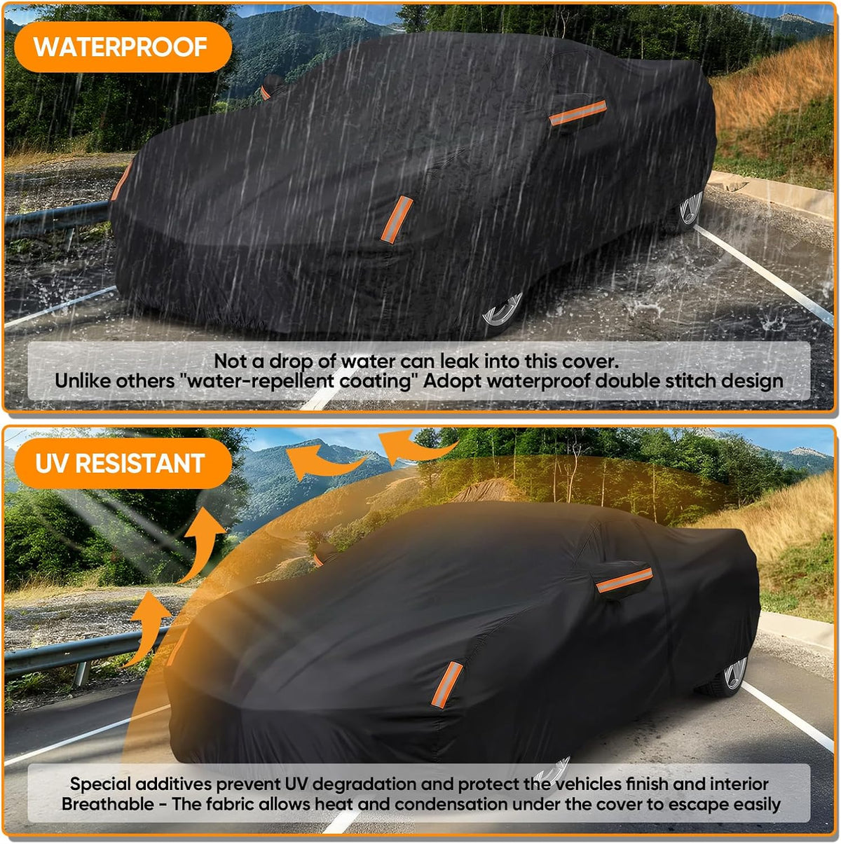 NEVERLAND Sedan Car Cover Waterproof Heavy Duty All Weather Protection Snow Anti-UV Windproof Outdoor Full Car Cover Fit for Automobiles BMW/Mercedes-Benz/Honda（for Car Size:183''L x 70''W x 59''H）