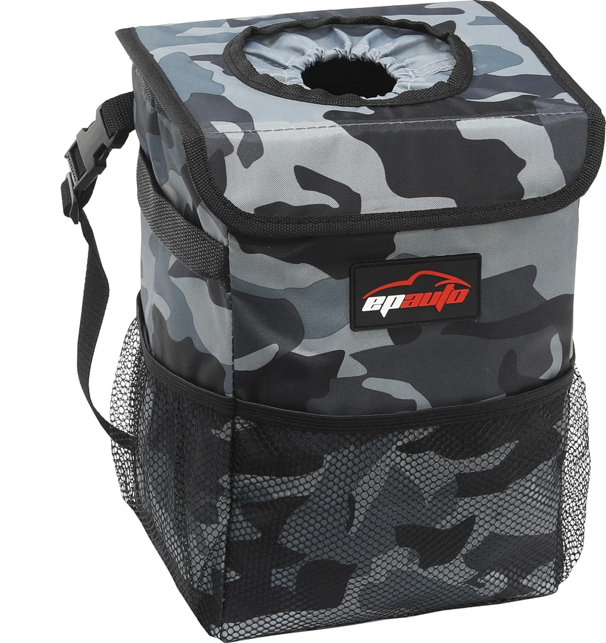 EPAuto Waterproof Car Trash Can with Lid and Storage Pockets, 2.5 Gallon, Black