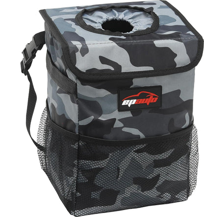 EPAuto Waterproof Car Trash Can with Lid and Storage Pockets, 2.5 Gallon, Black