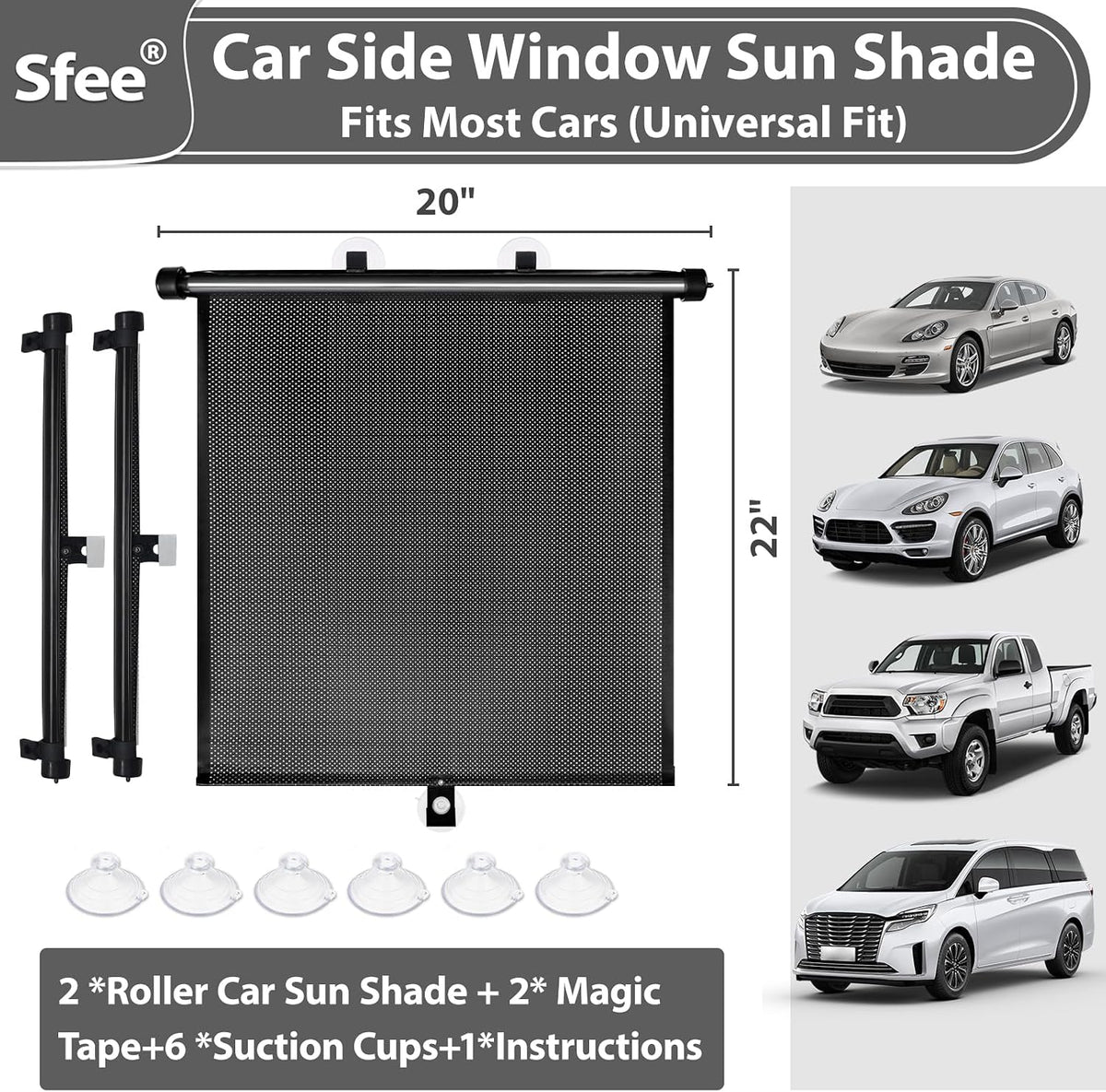 Sfee Car Window Shade for Side Windows, 2 Pack Sun Shade Retractable for Car Blocks Heat and UV Rays Glare Protection Roller Sunshade Visor for Baby, Kids, Pets, Passengers