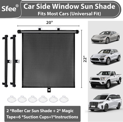 Sfee Car Window Shade for Side Windows, 2 Pack Sun Shade Retractable for Car Blocks Heat and UV Rays Glare Protection Roller Sunshade Visor for Baby, Kids, Pets, Passengers