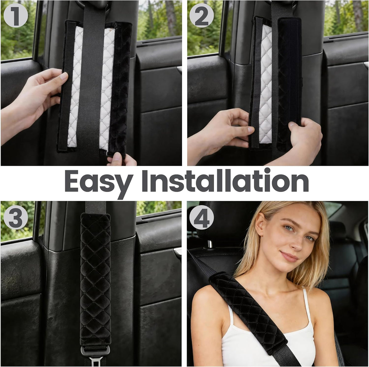 Amooca Soft Auto Seat Belt Cover Seatbelt Shoulder Pad 2 PCS for a More Comfortable Driving Compatible with All Cars and Backpack Black