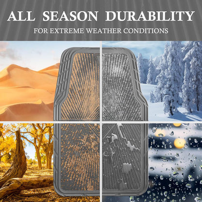 CAR PASS Rubber Floor Mats, All Weather Waterproof Trim-to-Fit Automotive Mats for Cars Trucks SUV, Anti-Slip Easy Clean, Heavy Duty Full Set 3-Piece, All Black