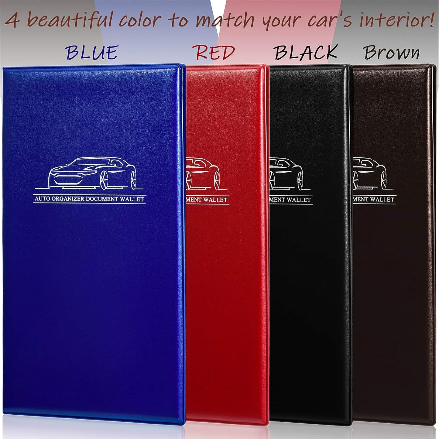 4 Pcs Car Registration and Insurance Card Holder, Automobile Essential Documents Wallet, Glove Box Oganizer for Car, Auto, Trailer, Truck (Brown, Red, Black, Blue)