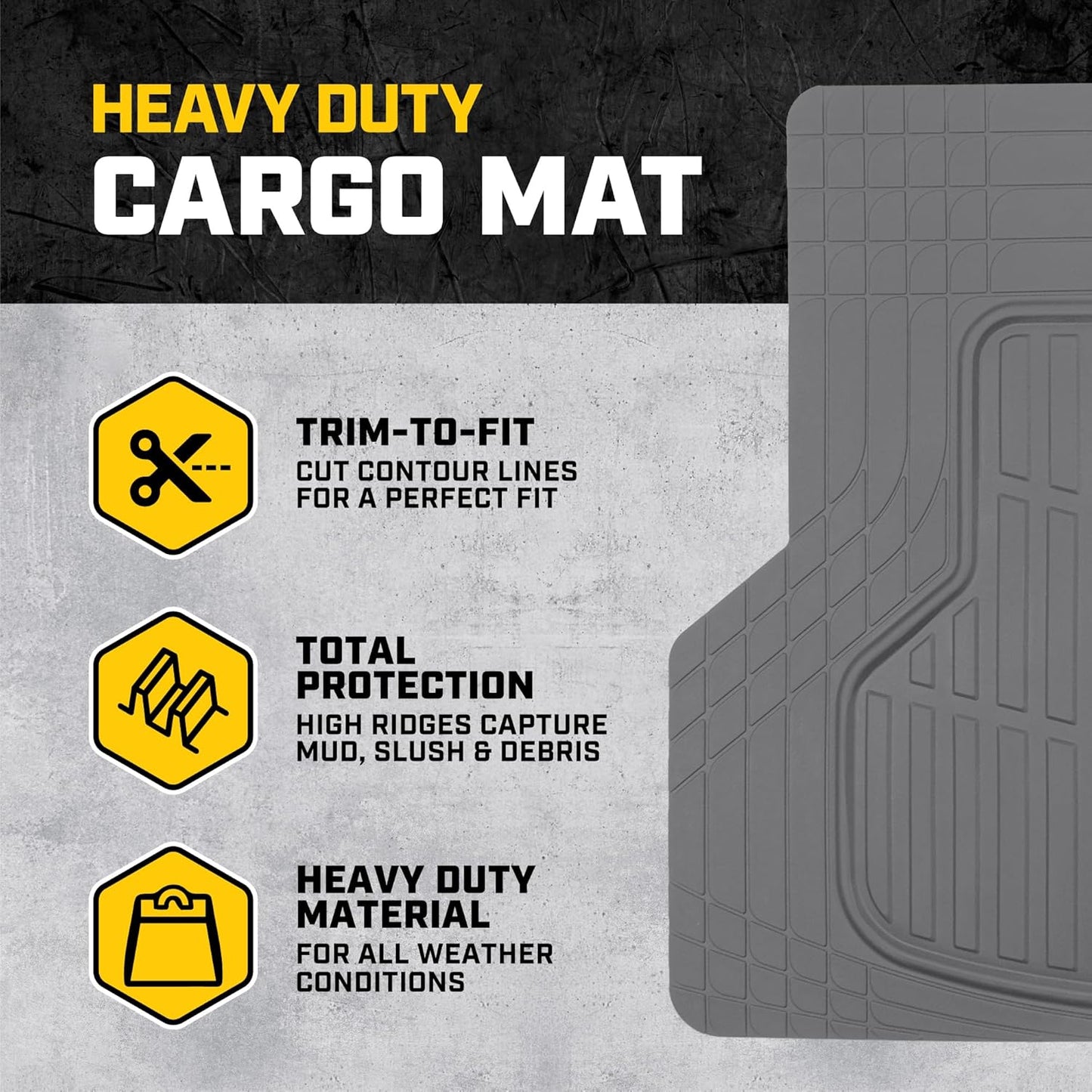 CAT Heavy Duty SUV Black Cargo Liner & Car Trunk Mat - Universal Trimmable All Weather Cargo Mats for Back of SUV - SUV Trunk Mat & Carpet Cover Trunk Liner - Cargo Cover Trunk Cover 53" x 36.25"