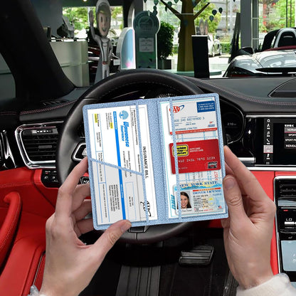 TOURSUIT Car Registration and Insurance Card Holder, Vehicle License Document Glove Box Compartment Organizer, Essential Car Wallet Case for Driver Auto Owners (Carbon Blue)