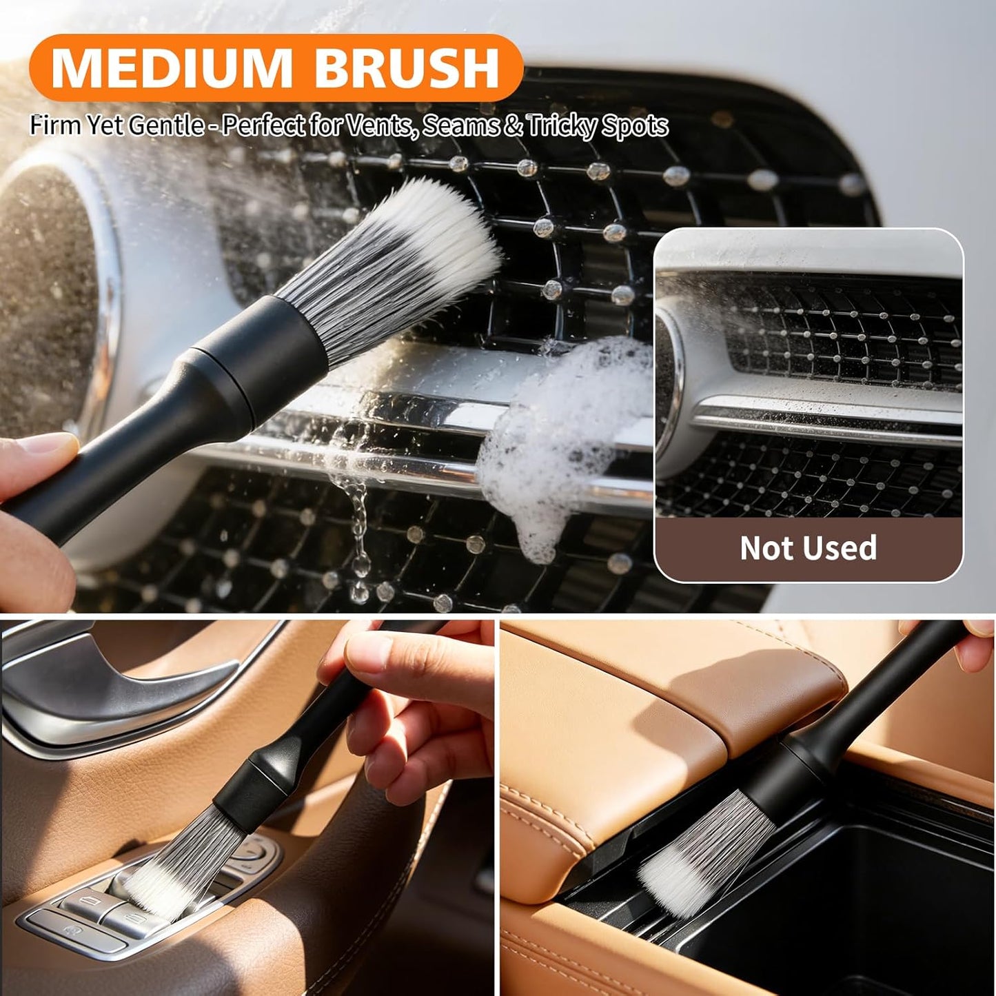 8PCS Car Detailing Brush Set, Ultra Soft Boars Hair Car Interior Detailing Brushes, Premium Car Wash Brush Kit for Professional Results ﻿Car Duster Interior or Exterior, Car Accessories Interior Tools