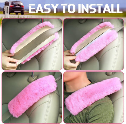 Boao 4 Pack Faux Sheepskin Car Seat Belt Pads Seatbelt Protector Soft Seat Belt Shoulder Strap Cover Comfort Harness Pad(Black, 9.9 Inch)