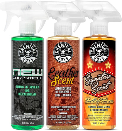 Chemical Guys AIR_301_04 New Car/Leather/Signature Scent Sample Kit, Great for Cars, Trucks, SUVs, RVs, Home, Office & More (4 fl oz - 3 Items)