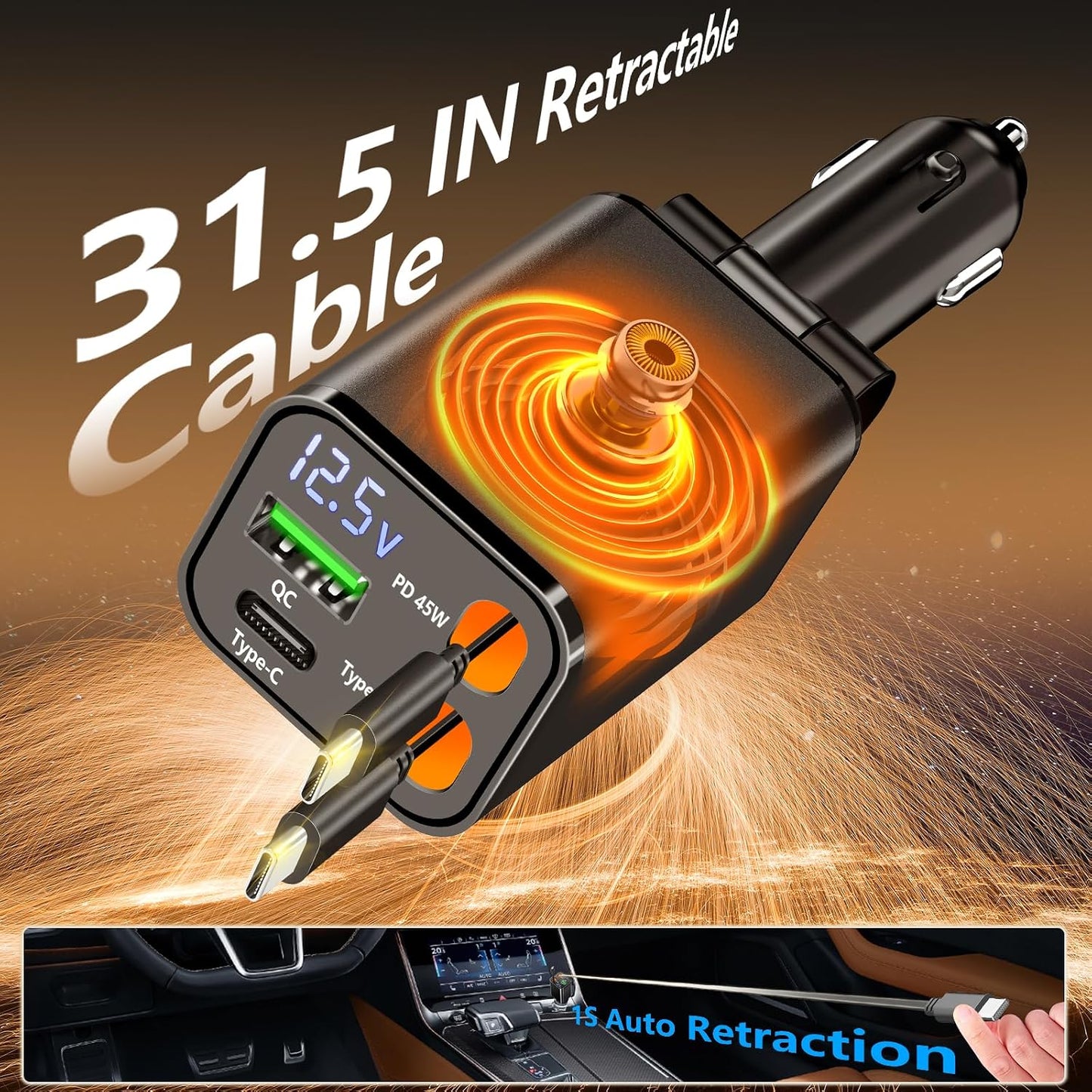 【MFi Certified】iPhone 17 Car Charger Fast Charging, Braveridge 75W USB C PD&QC Car Power Cigarette Lighter USB Charger with 6FT Type C Coiled Cable for iPhone 17/17 Pro Max/16/15/Galaxy S26/S25/Pixel