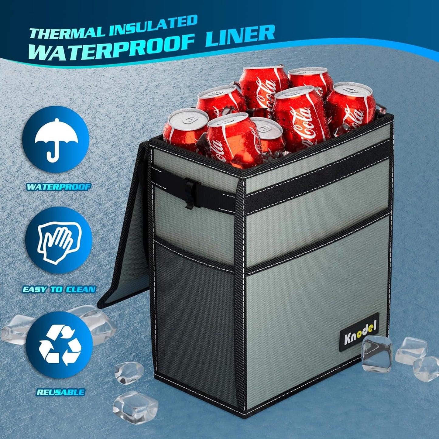 K KNODEL 2 Gallon Black Leak-Proof Waterproof Car Trash Can with Lid