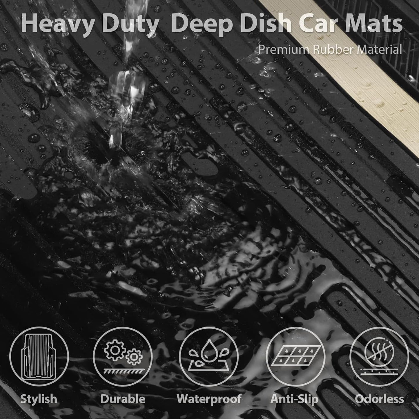 CAR PASS Heavy Duty Rubber Car Mats Metallic, Aluminum Film All Weather Floor Mats Waterproof Universal Trim to Fit Automotive SUV Sedan Van 4 Piece Anodized Deep Dish Two-Tone Sporty Black Red Chrome