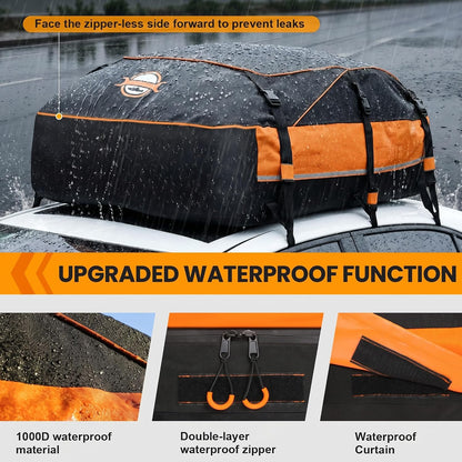 Sailnovo Aerodynamic Rooftop Cargo Carrier Bag, 15 Cubic Feet Waterproof Car Top Carrier for All Vehicles with/Without Racks, Holds Luggage for 2-4, Includes Anti-Slip Mat, Storage Bag, Luggage Lock