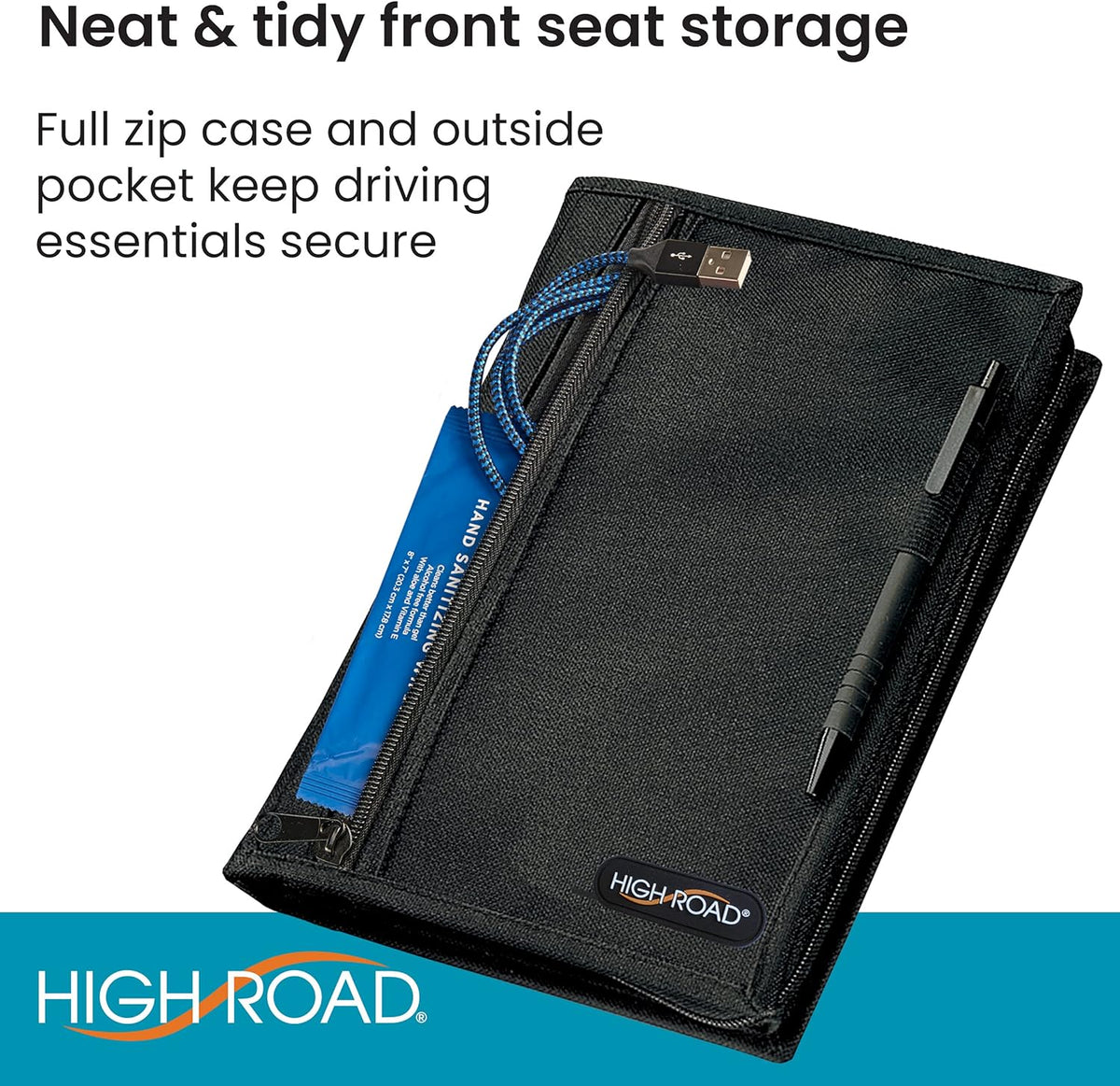 High Road Car Glove Box Organizer, Registration and Insurance Document Holder and Car Manual Holder with Flexible Secure Zippered Case and Note Pad