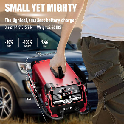 12V/24V Car Battery Charger & Engine Starter – Up to 30A Fast Charging, 130A Cranking Amps, Auto Maintainer, Desulfator, Repair & Winter Mode for AGM, Gel, Deep Cycle Batteries