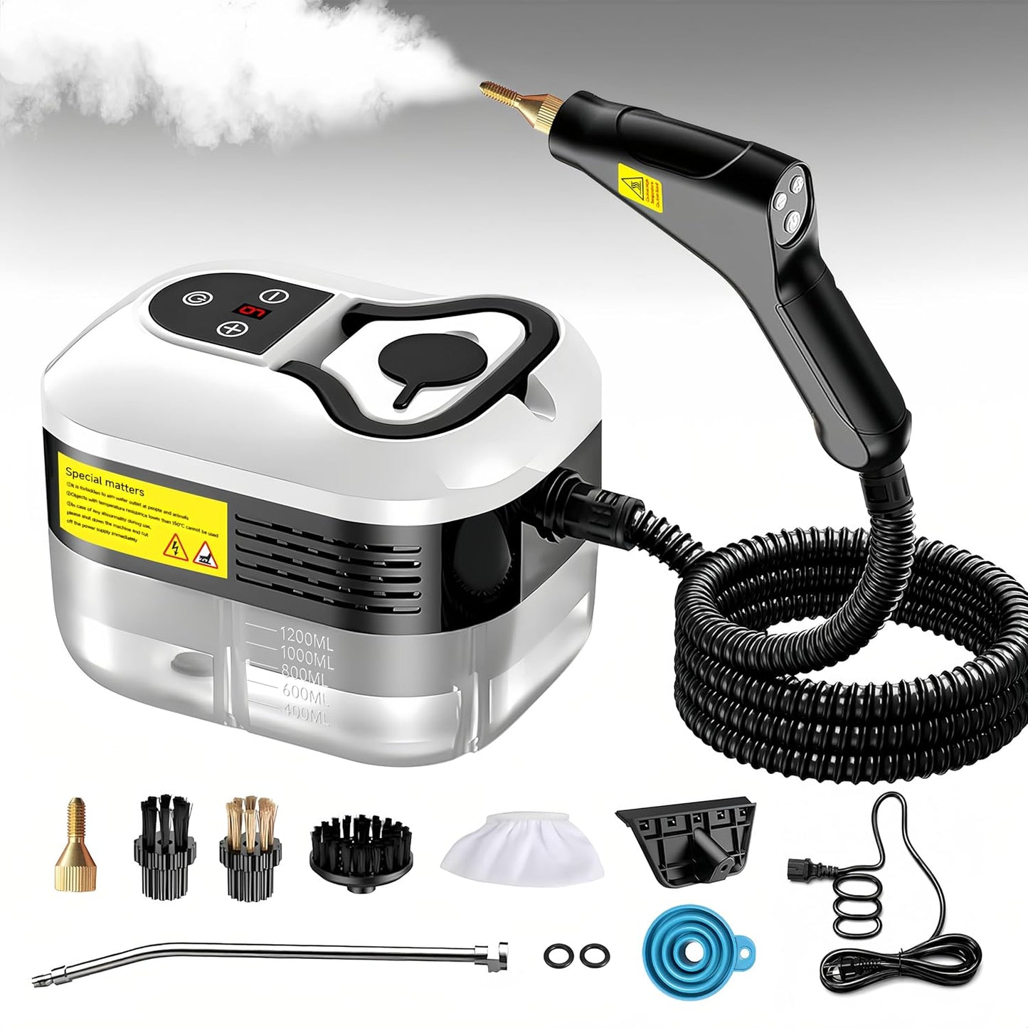 2500W Handheld Steam Cleaner, 15s Fast Heat-Up High Temp Pressurized Steamer, 1.2L Large Tank, Portable Steam Cleaning Machine for Home, Kitchen, Bathroom, Car, Grout & Furniture (Black)