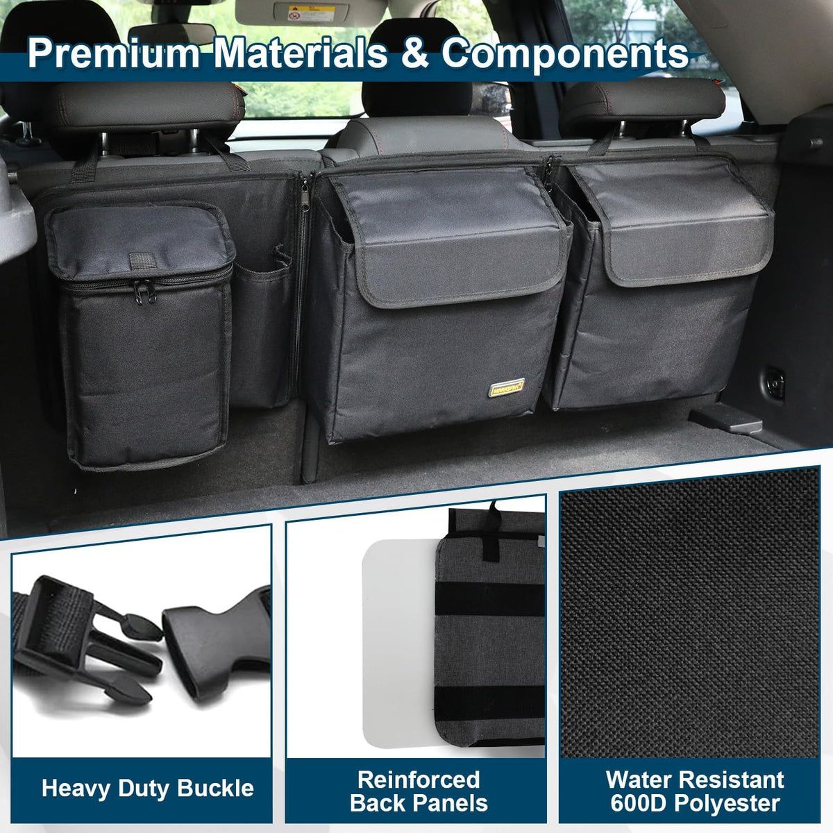 Deluxe Trunk and Backseat Organizer for Medium or Large Size SUVs & RVs, Detachable Storage Modules with Built-in Cooler, Patent Pending