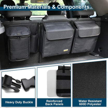 Deluxe Trunk and Backseat Organizer for Medium or Large Size SUVs & RVs, Detachable Storage Modules with Built-in Cooler, Patent Pending