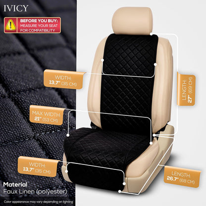 IVICY Faux Linen Front Car Seat Cover – Non-Slip Bucket Seat Protector for Most Cars, SUVs, Vans & Trucks – 1 Seat Cover, Machine Washable, Side-Airbag Friendly, Light Beige