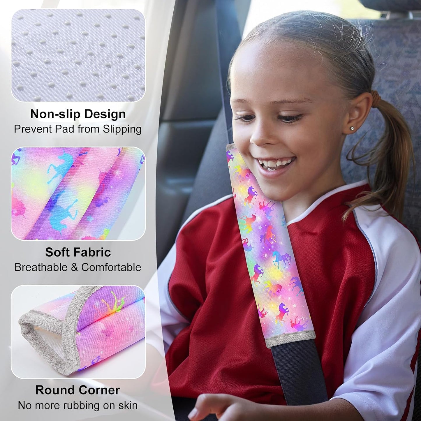 Seat Belt Cover Pad for Baby, Soft Seatbelt Cushion Covers for Kids 2Pcs Car Seat Strap Shoulder Pads for All Car Seats, Stroller, High Chair,Blue Dinosaur