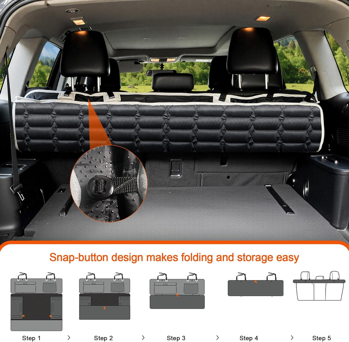 Reliadura SUV Cargo Liner for Dogs, Waterproof Dog Trunk Cover with Bumper Flap Protector, Pet Cargo Mat for SUVs Sedans Vans, Non-Slip Scratchproof Dog Seat Cover, Large Size Universal Fit