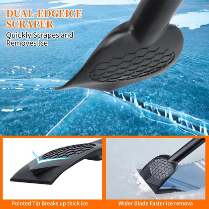 45.6" Ice Scraper and Snow Brush for Car Windshield [Silicone Bristles] ,3-in-1 Extendable Emergency Snow Shovel with Ergonomic Foam Grip and 360° Pivoting Brush Head for Christmas, Car Auto Truck SUV
