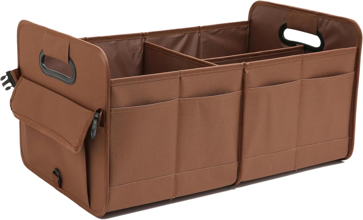 AOKJOY Car Trunk Organizer Car Storage Organizer Collapsible Multi Compartment Car Organizer Adjustable Straps for SUV(Beige)