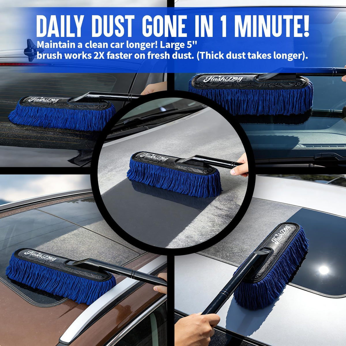 Flash Dog Car Duster Exterior with Car Duster Interior Wax Cotton Hair Scratch Free Cleaning for Cars, SUVs, Trucks | Waterless Dust Remover & Detailing Brushes Set with Storage