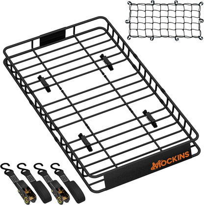 Mockins 16 Cu Ft Weatherproof No Rack Rooftop Cargo Carrier Bag 45"x34"x18" | Rooftop Cargo Bag for Top of Car | Car Topper Luggage Carrier Waterproof Set w/ Accessories | Vehicle Soft-Shell Carriers