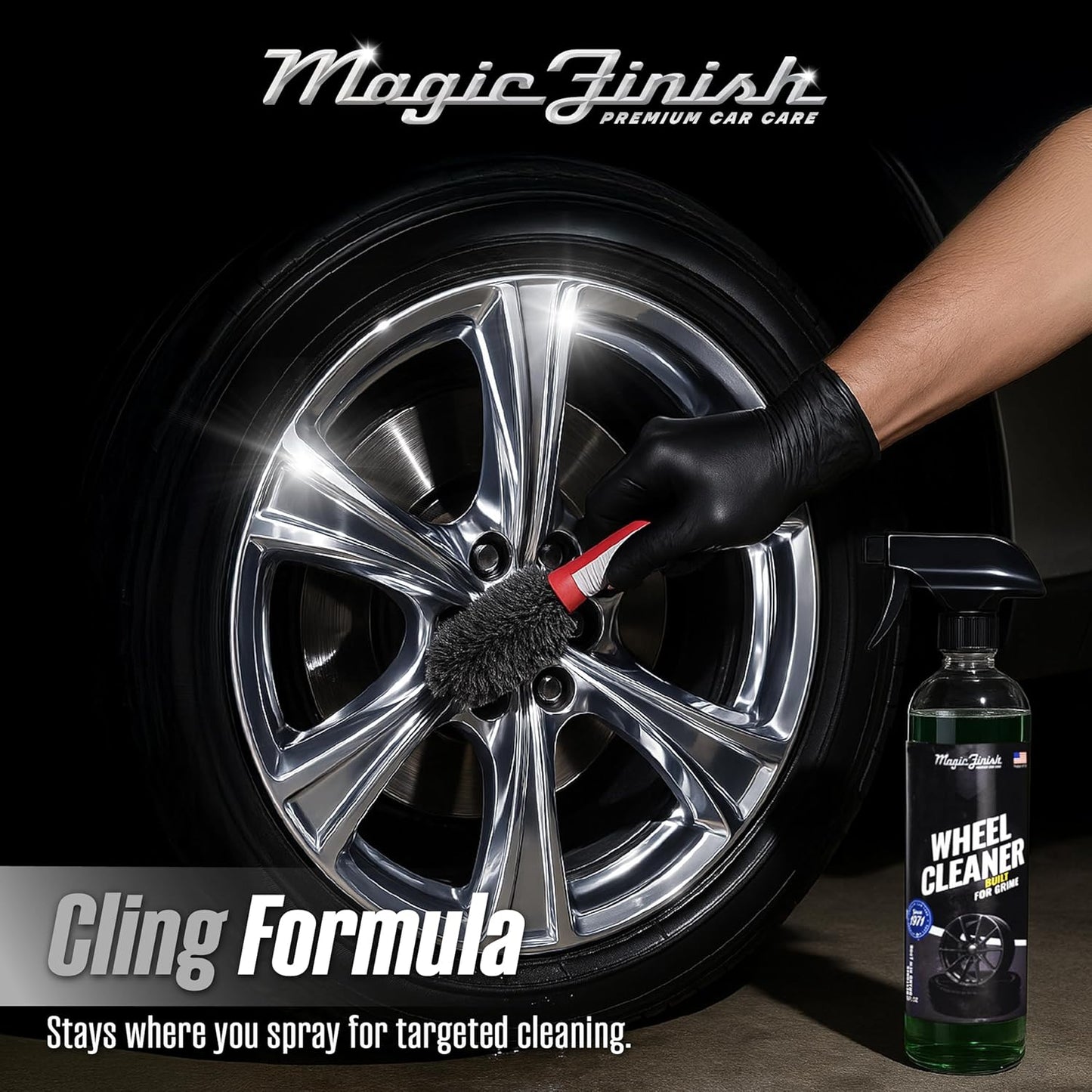 Magic Finish Wheel Cleaner (16 fl oz) – Premium Wheel Cleaner Spray for Brake Dust and Grime with Fast Cling Formula – Car Cleaning Supplies for Chrome, Alloy, Painted Wheels & Powder-Coated Finishes