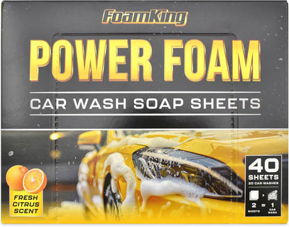 Foam King Car Wash Soap Strip (10ct = 5 Car Washes) - Concentrated Car Cleaning Soap Sheet, No Plastic Bottle - For Foam Cannons Guns, Bucket Wash. Safe for Cars, Trucks, Motorbikes - Citrus Scent