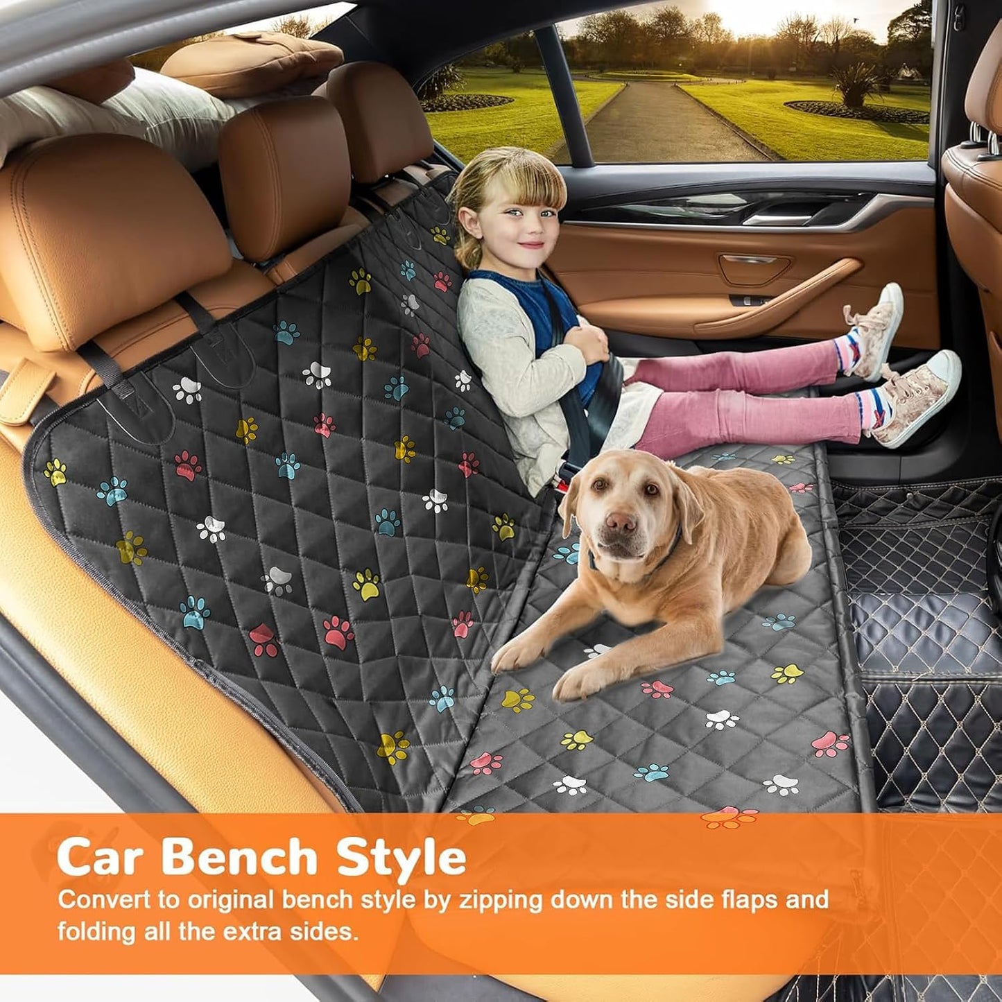 URPOWER Dog Car Seat Cover for Pets 100% Waterproof Seat Cover Hammock 600D Heavy Duty Scratch Proof Nonslip Durable Soft Back Seat Covers for Cars and SUVs