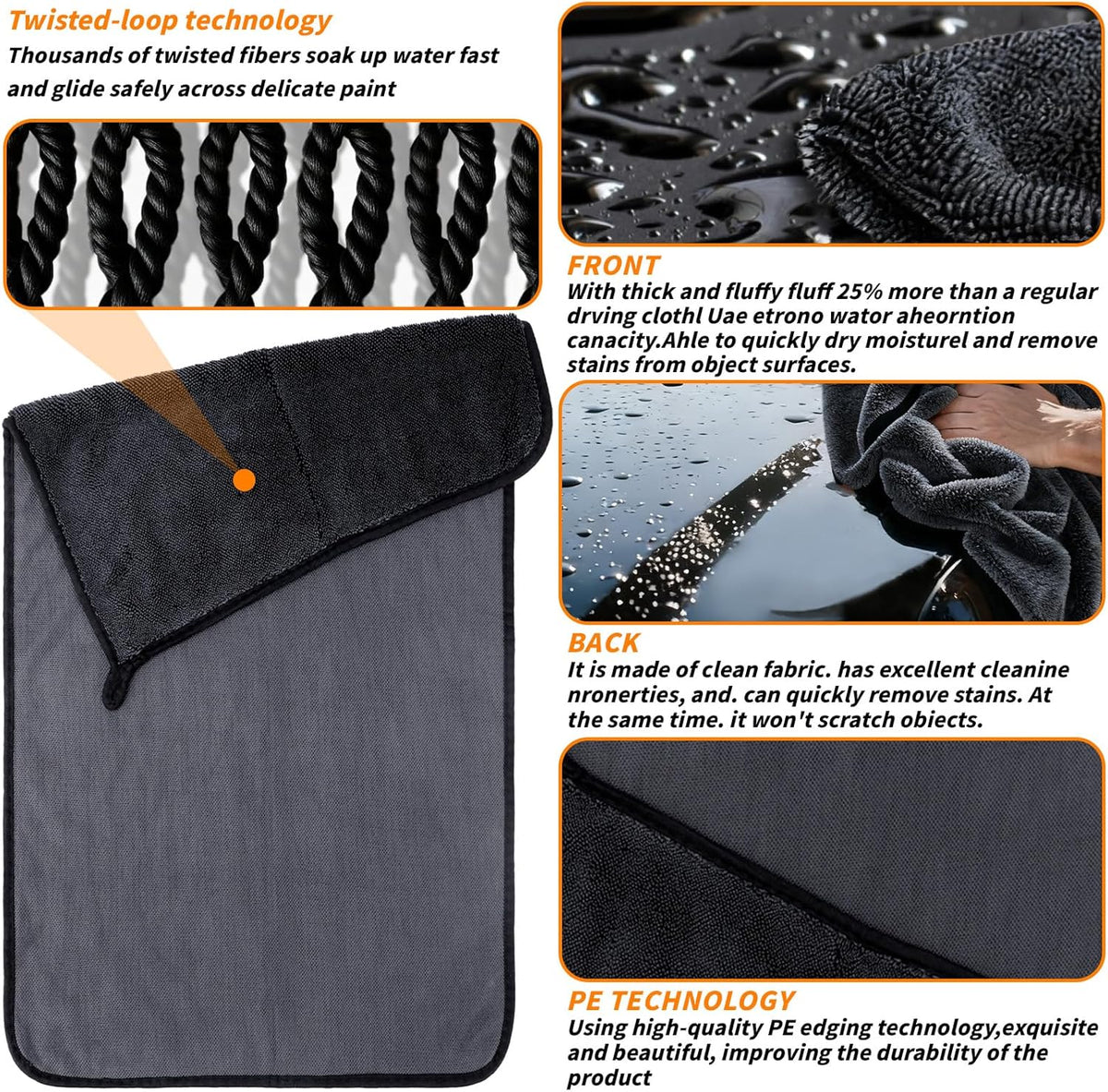 6PCS Microfiber Towels for Cars 36x25 Inch Microfiber Cleaning Cloths Bulk Soft Car Detailng Towel Cloths 450 GSM Detailing Buffing Quick Drying Towel Polishing Waxing Auto Detailing Towel Cloth