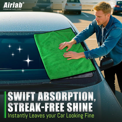 Airlab Microfiber Towels for Cars Wash Drying Thick Plush Cleaning Cloth Auto Detailing Super Absorbent for Interior & Exterior Lint Free, Streak Free, 16" X 16", 800 GSM, Pack of 4