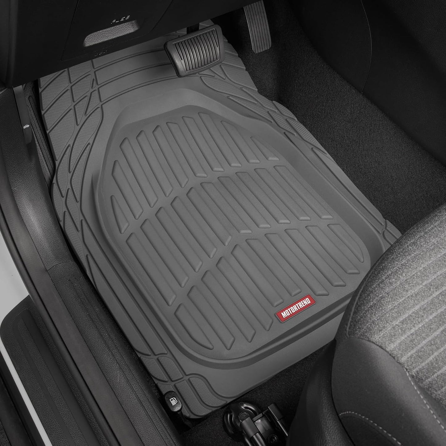 Motor Trend FlexTough 4-Piece Heavy Duty Floor Mats for Cars Trucks SUVs, Automotive Floor Mats Car Mats Full Set Front, Rear & Cargo, Trim-To-Fit Semi-Custom Deep Dish All Weather Rubber Mats - Black
