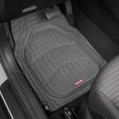 Motor Trend FlexTough 4-Piece Heavy Duty Floor Mats for Cars Trucks SUVs, Automotive Floor Mats Car Mats Full Set Front, Rear & Cargo, Trim-To-Fit Semi-Custom Deep Dish All Weather Rubber Mats - Black