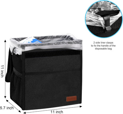 Femuar Leak Proof Car Trash Can with Lid - Waterproof Automotive Garbage Bin for SUVs, Collapsible and Portable Car Trash Bag, Black