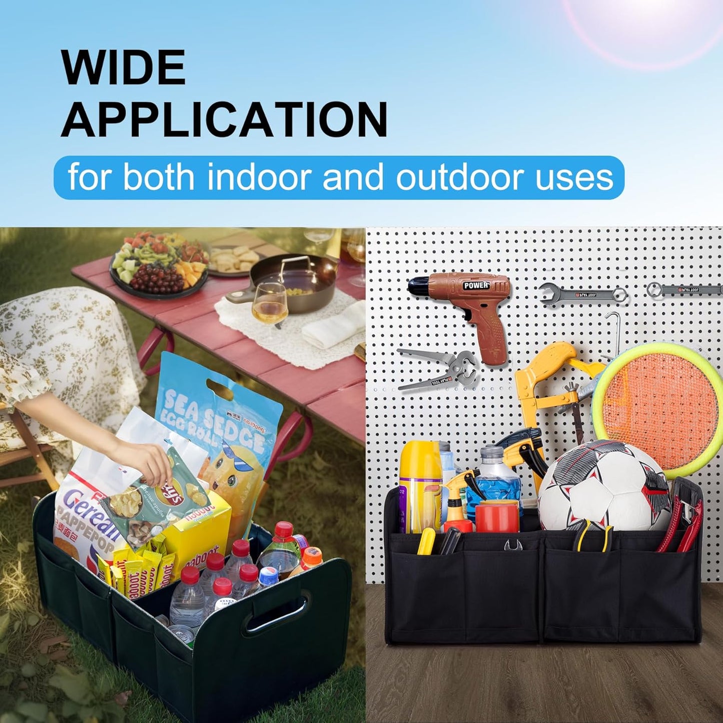 titiyiof Trunk Organizer For Suv & Sedan,Car Organizers and Storage, Waterproof Collapsible & Adjustable Straps,Sturdy Car Organization for Car Accessories, Tools,Food，Sundries,2-3 Compartment（Beige）