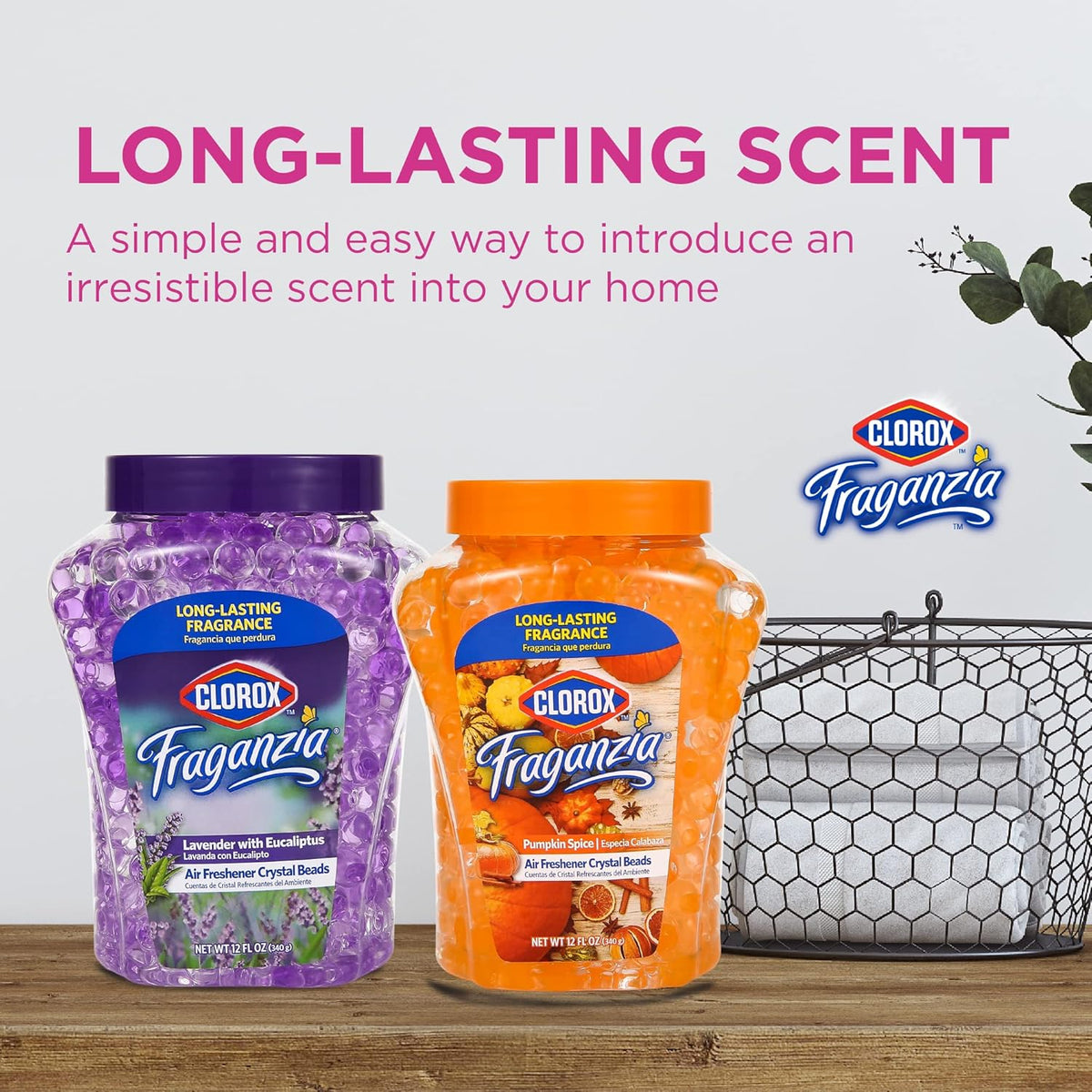Clorox Fraganzia Crystal Beads Air Freshener, Long Lasting Room Deodorizer and Odor Eliminator Gel Beads to Freshen Home, Car, or Office, Fresh Ocean Breeze Scent, 12 Fl Oz