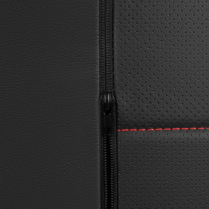 CAR PASS Universal FIT Piping Leather Two Front Seat Covers, Waterproof Faux Leather for SUV Sedan Van Truck, Airbag Compatible,Reserved Opening Holes for Headrest Covers. (Black red)