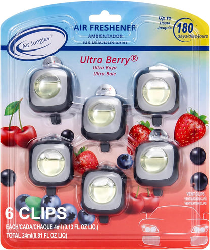 Air Jungles New Car Scent Car Air Freshener Vent Clip, 6 Count Long Lasting Up to 180 days, Natural Essential Oil Car Fragrance Accessories for Women and Men, Odor Eliminator - 4ml Each