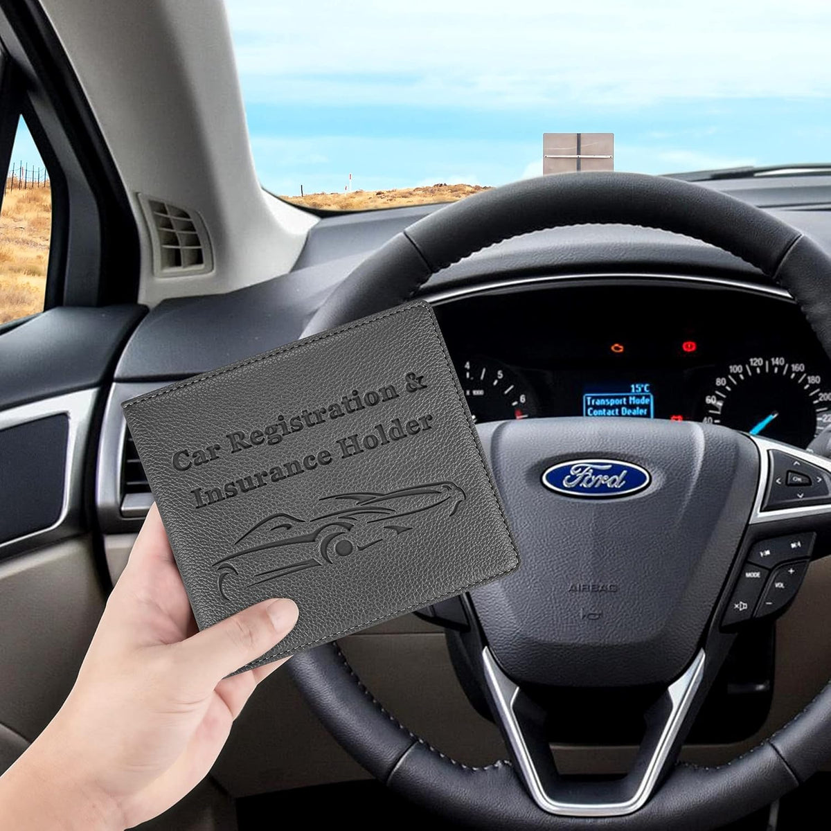 Car Registration and Insurance Holder, Premium PU Leather Vehicle Glove Box Car Organizer Men Women Wallet Accessories Case for ID, Driver's License - Blue