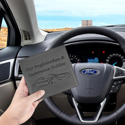Car Registration and Insurance Holder, Premium PU Leather Vehicle Glove Box Car Organizer Men Women Wallet Accessories Case for ID, Driver's License - Blue