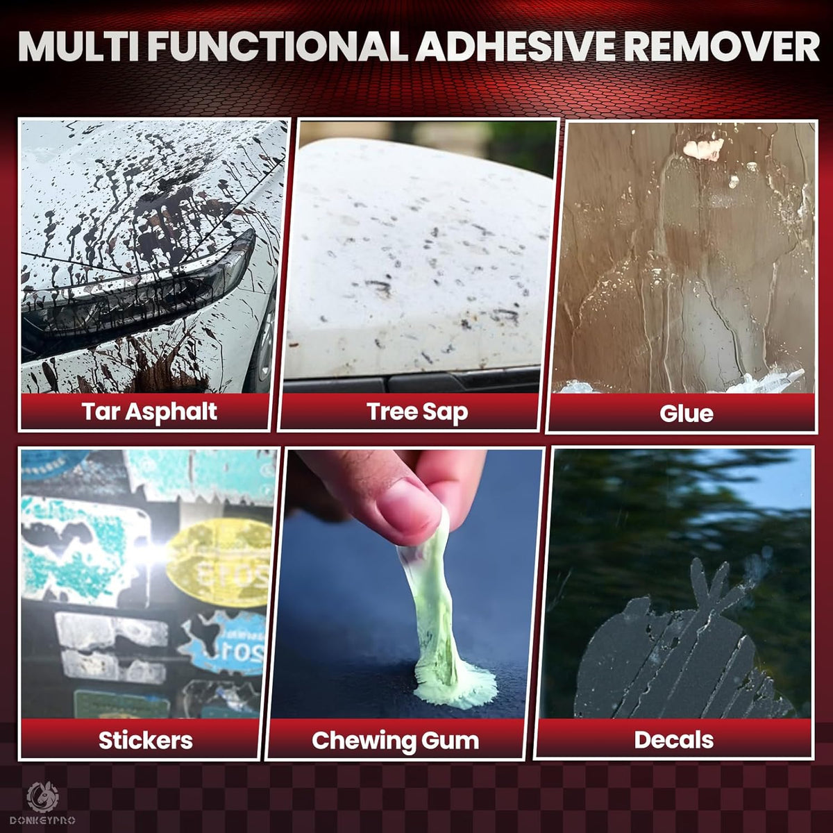 Donkeypro Adhesive Remover - 15 fl.oz Sticker Remover Spray with Scraper, Safely Removes Sticky Residue, Grease, Tape, Labels, Decals, Tree Sap, Bug, Tar, Wax on Car Paint & Glass
