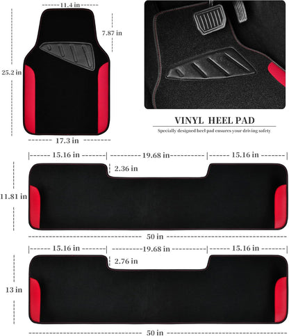CAR PASS Rainbow Waterproof Universal Fit Faux Leather Car Carpet- Anti-Slip Nibbed Backing Floor Mats for SUV, Vans,Sedans,Trucks, Automotive Set of 4 for Women (Black with Red)