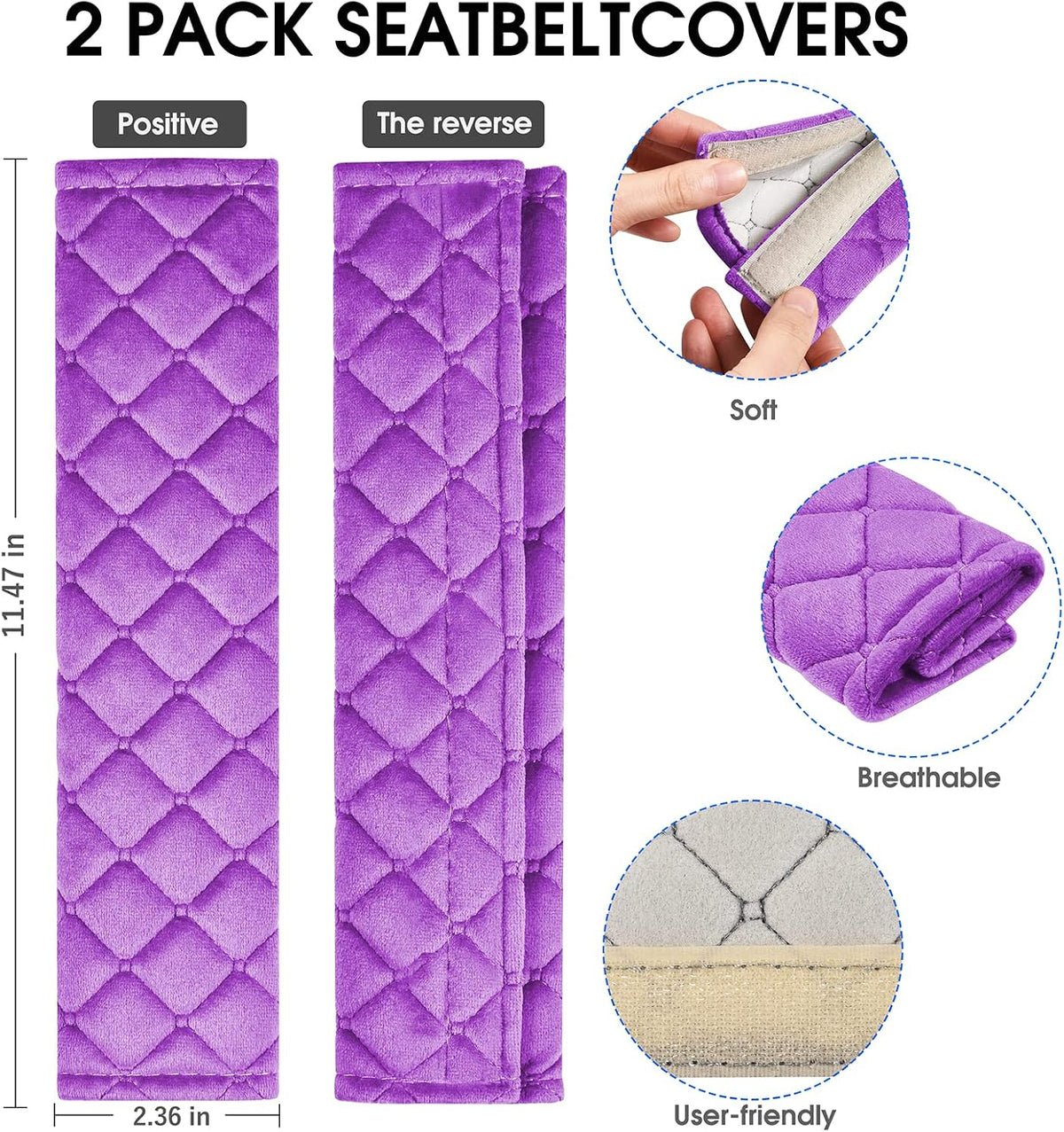 Universal Car Seat Belt Pads Cover,Seat Belt Shoulder Strap Covers Harness Pad for Car/Bag,Soft Comfort Helps Protect You Neck and Shoulder from The Seat Belt Rubbing(2-Pack)