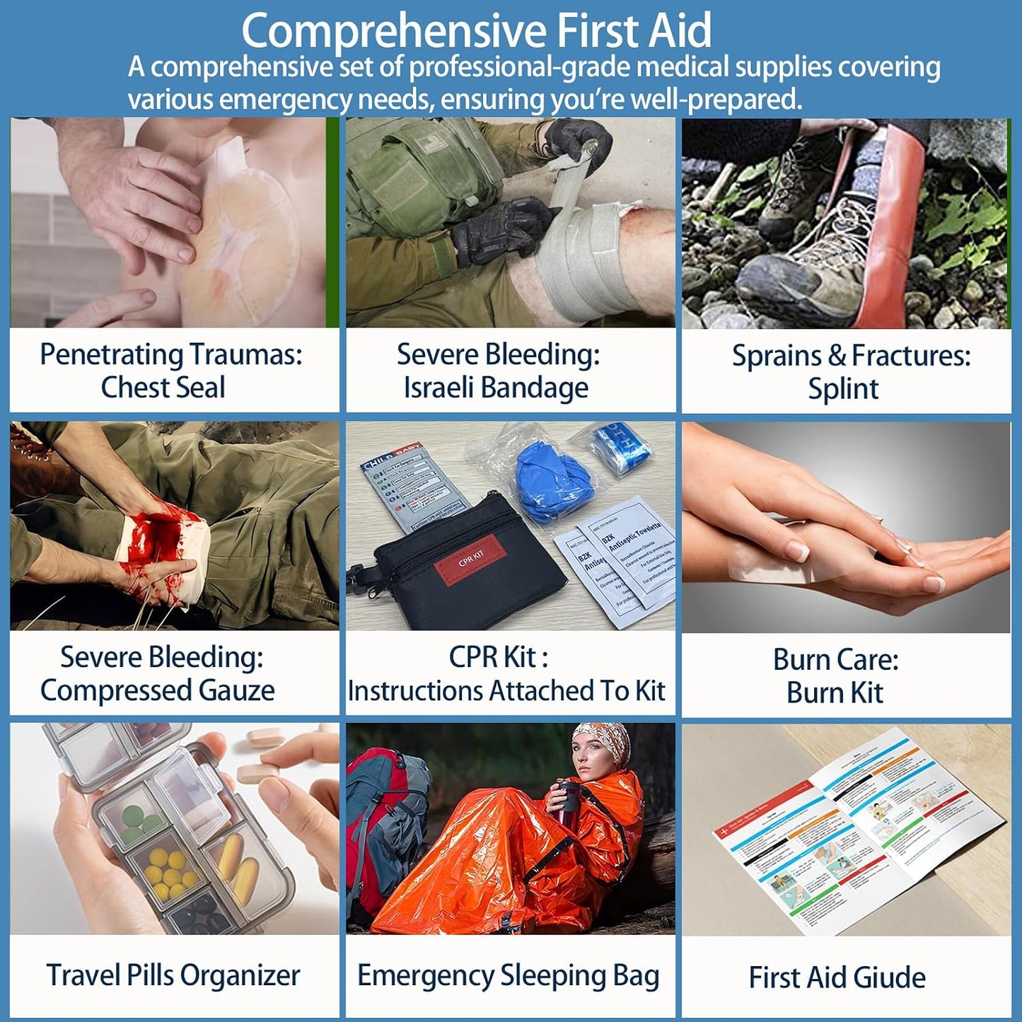 Comprehensive First Aid Kit for Home, Premium Emergency Trauma Kits with Shoulder Strap for Car Camping Gear, Waterproof Survival Kit, Home Essentials, Outdoor Emergency Medical Supplies -324 Piece