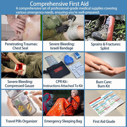 Comprehensive First Aid Kit for Home, Premium Emergency Trauma Kits with Shoulder Strap for Car Camping Gear, Waterproof Survival Kit, Home Essentials, Outdoor Emergency Medical Supplies -324 Piece