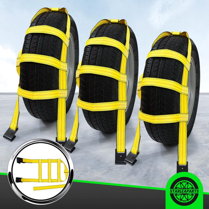 STARLEAPARTS Tow Dolly Straps with Reflective, 2 Pack Tow Dolly Basket Straps with Flat Hook, Car Dolly Strap, 10,000 lbs Breaking Strength, Tire Bonnet with Carrying Bag Fits Most 14"-17" Tires